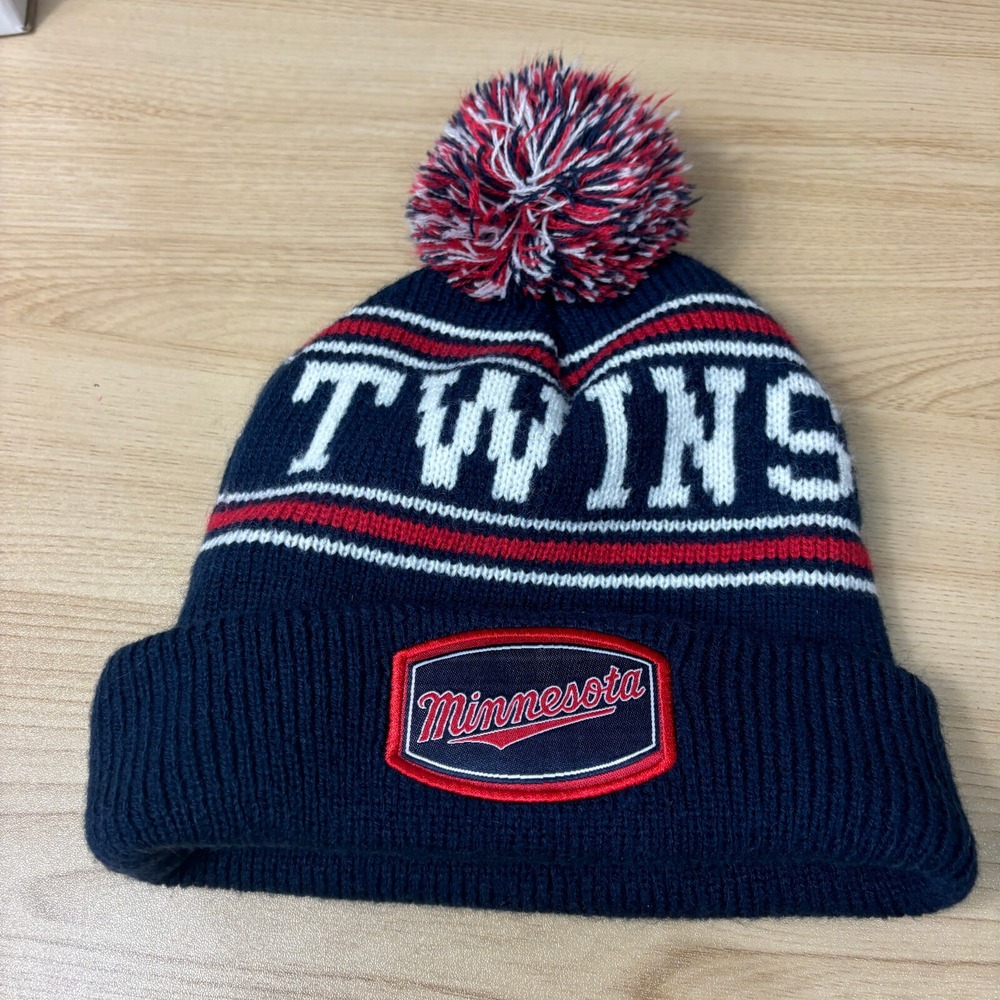 Minnesota Twins Hat Winter Cap Mens Blue Beanie Pom Pom MLB Baseball A4